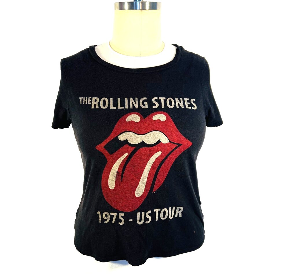 The Rolling Stones T-shirt Women's XL Black Ladies Rock Music Retro 1975 US Tour